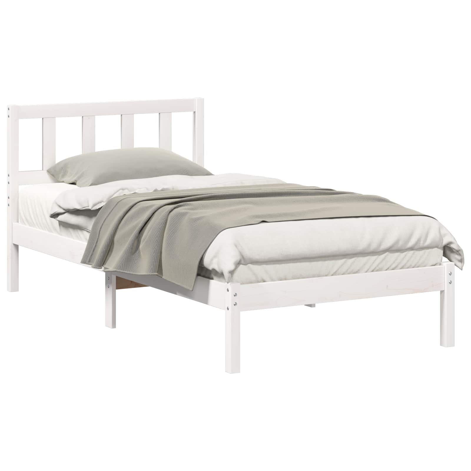 Sängram med huvudgavel Vit 90 x 190 cm Massiv furu