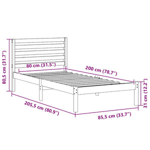Sängram med huvudgavel Vit 80 x 200 cm Massiv furu