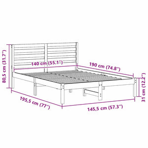 Sängram med huvudgavel Vit 140 x 190 cm Massiv furu