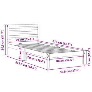 Sängram med huvudgavel Vit 90 x 210 cm Massiv furu