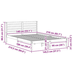 Sängram med huvudgavel Brun 140 x 210 cm Massiv furu