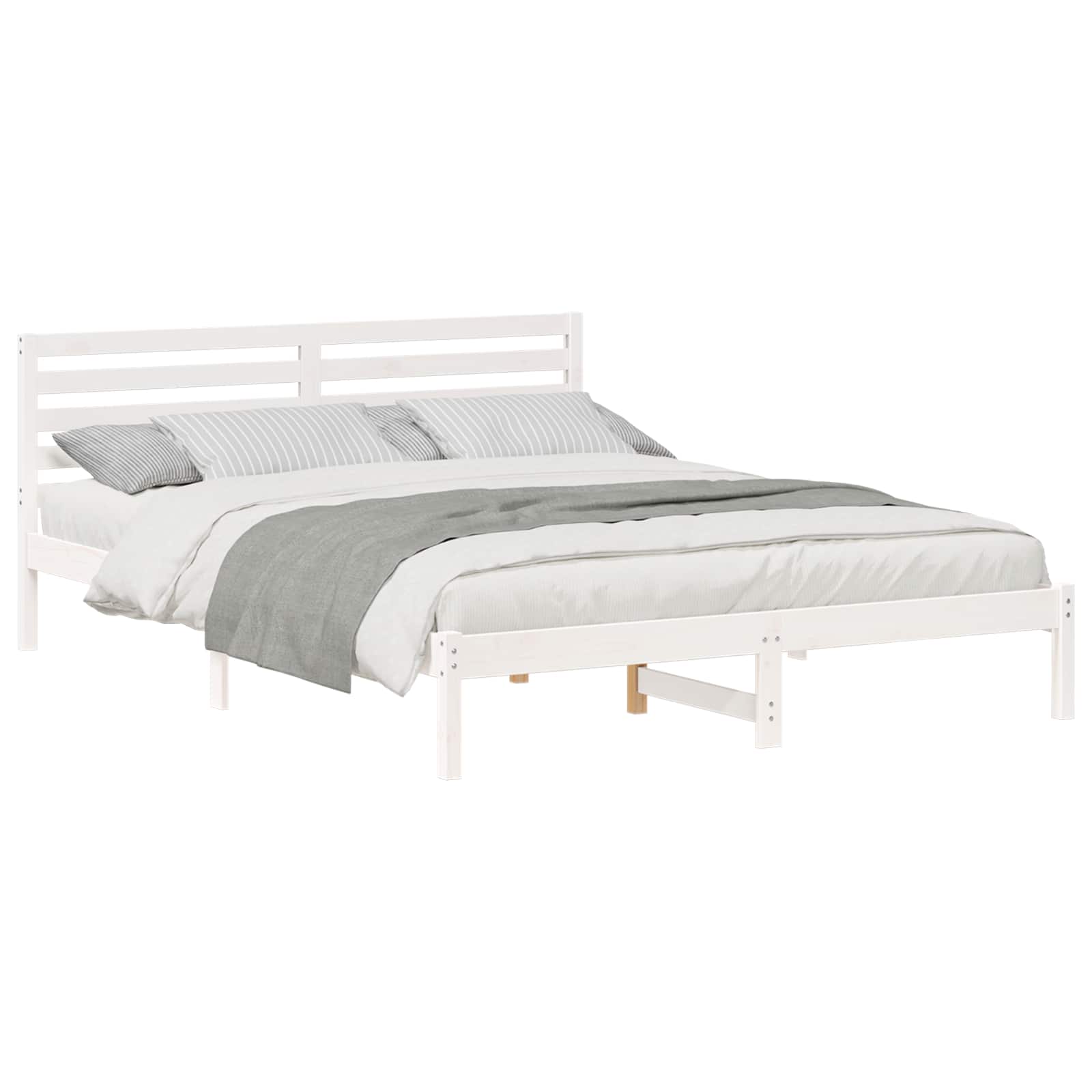 Sängram med huvudgavel Vit 160 x 210 cm Massiv furu