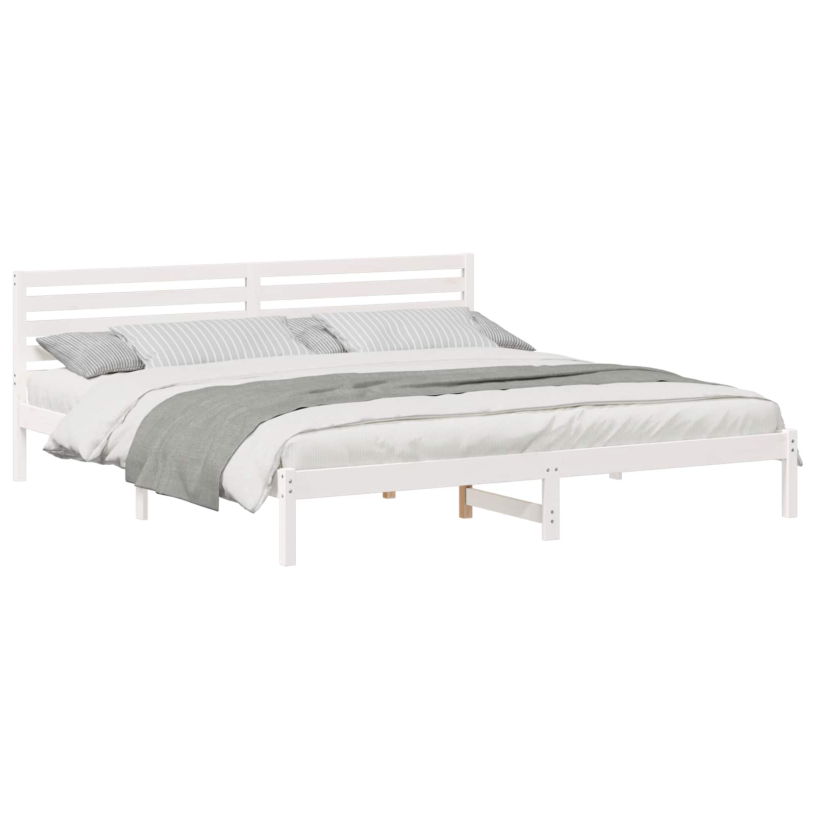 Sängram med huvudgavel Vit 180 x 210 cm Massiv furu
