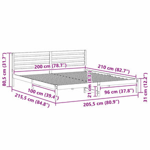 Sängram med huvudgavel Vit 200 x 210 cm Massiv furu