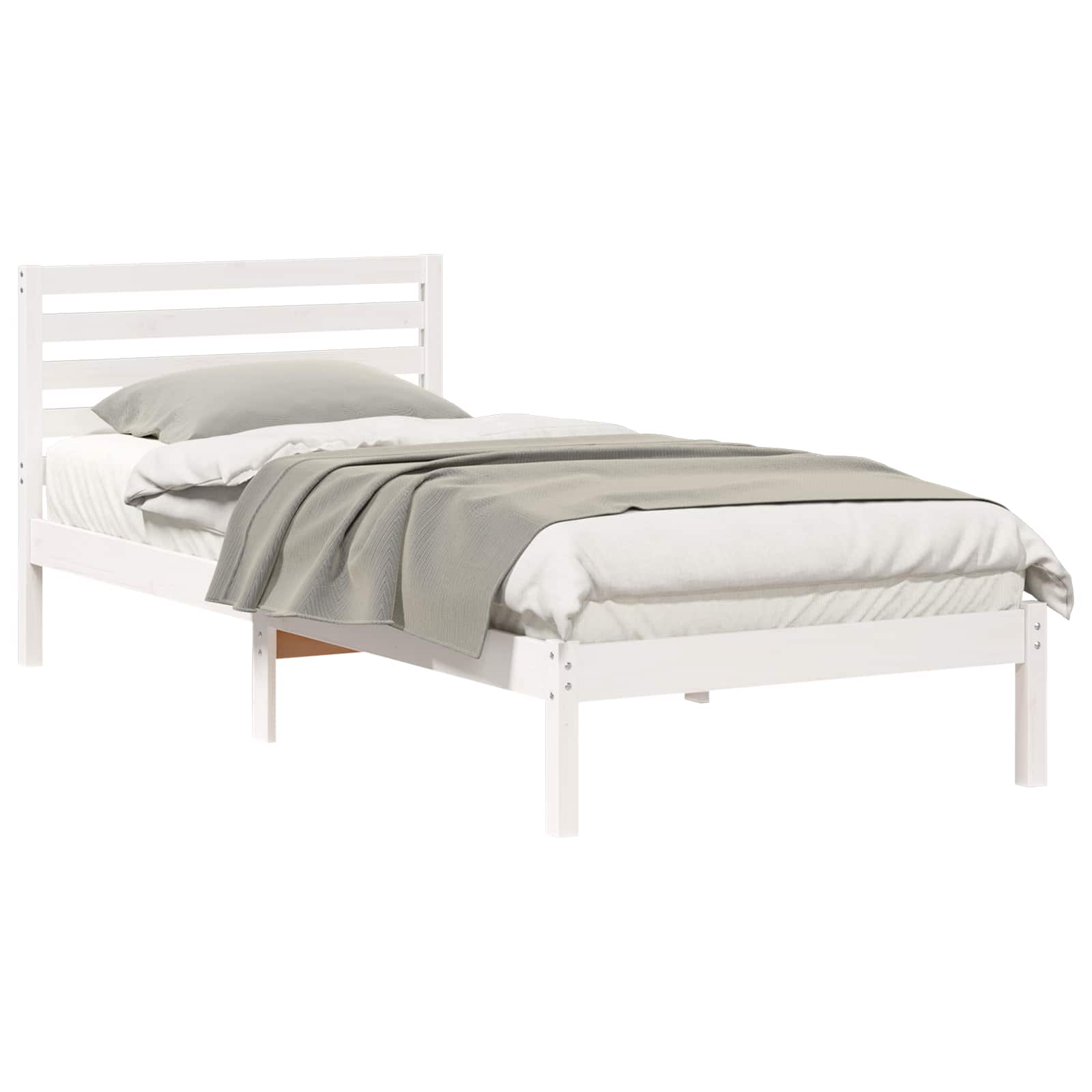 Sängram med huvudgavel Vit 90 x 220 cm Massiv furu