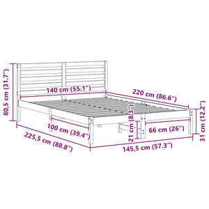 Sängram med huvudgavel Vit 140 x 220 cm Massiv furu