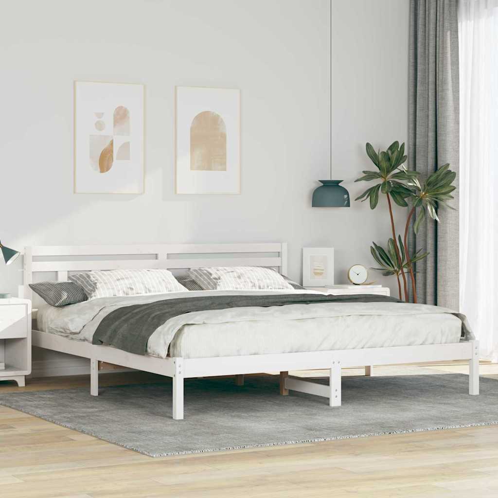 Sängram Vit 200 x 200 cm Massiv furu