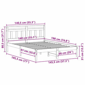 Sängram Brun 140 x 190 cm Massiv furu
