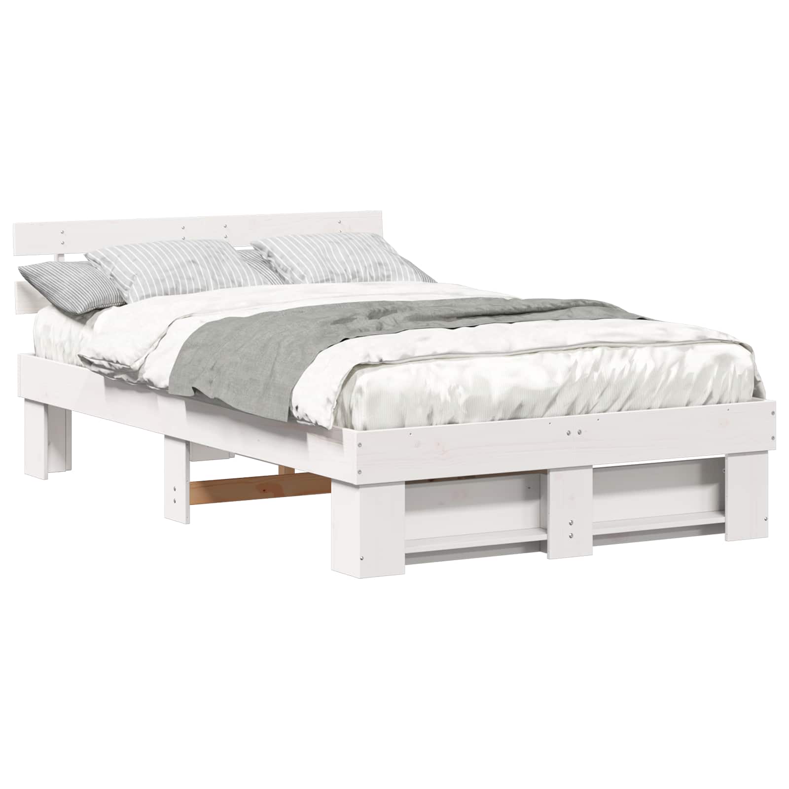 Sängram med huvudgavel Vit 140 x 190 cm Massiv furu