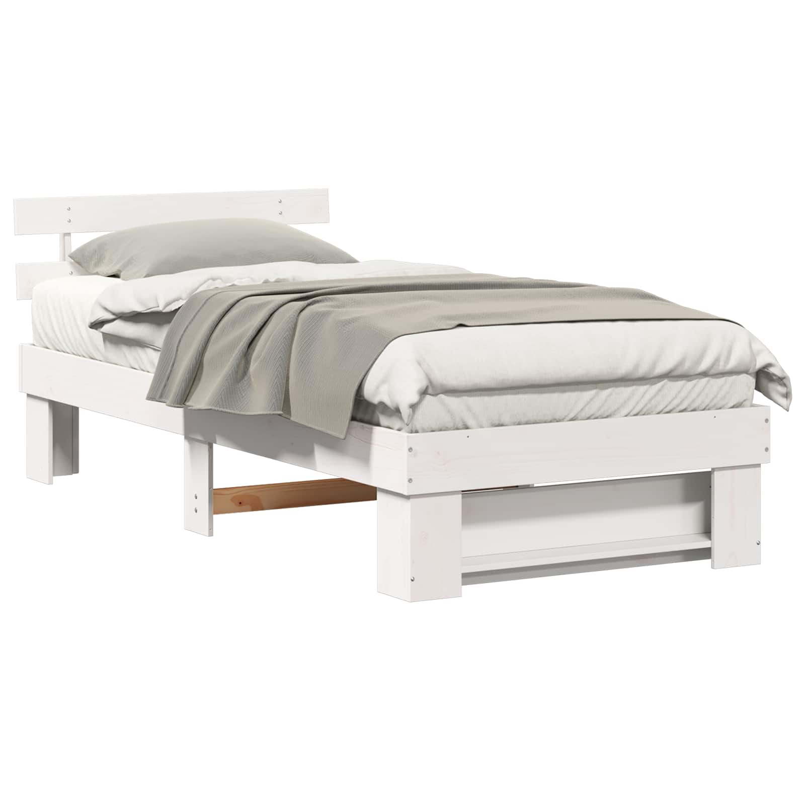 Sängram med huvudgavel Vit 90 x 190 cm Massiv furu