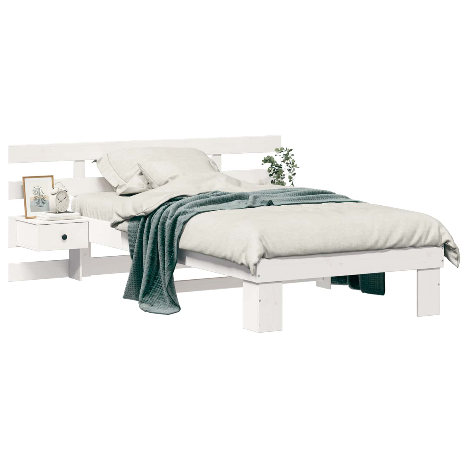 Sängram med huvudgavel Vit 90 x 200 cm Massiv furu