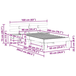 Sängram med huvudgavel Vaxbrun 90 x 200 cm Massiv furu