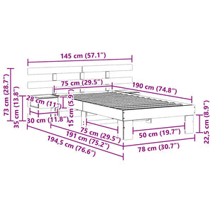 Sängram med huvudgavel Vaxbrun 75 x 190 cm Massiv furu