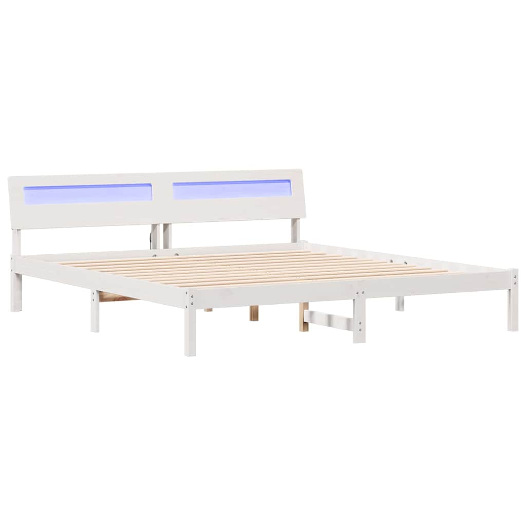 Sängram med huvudgavel Vit 180 x 200 cm Massiv furu