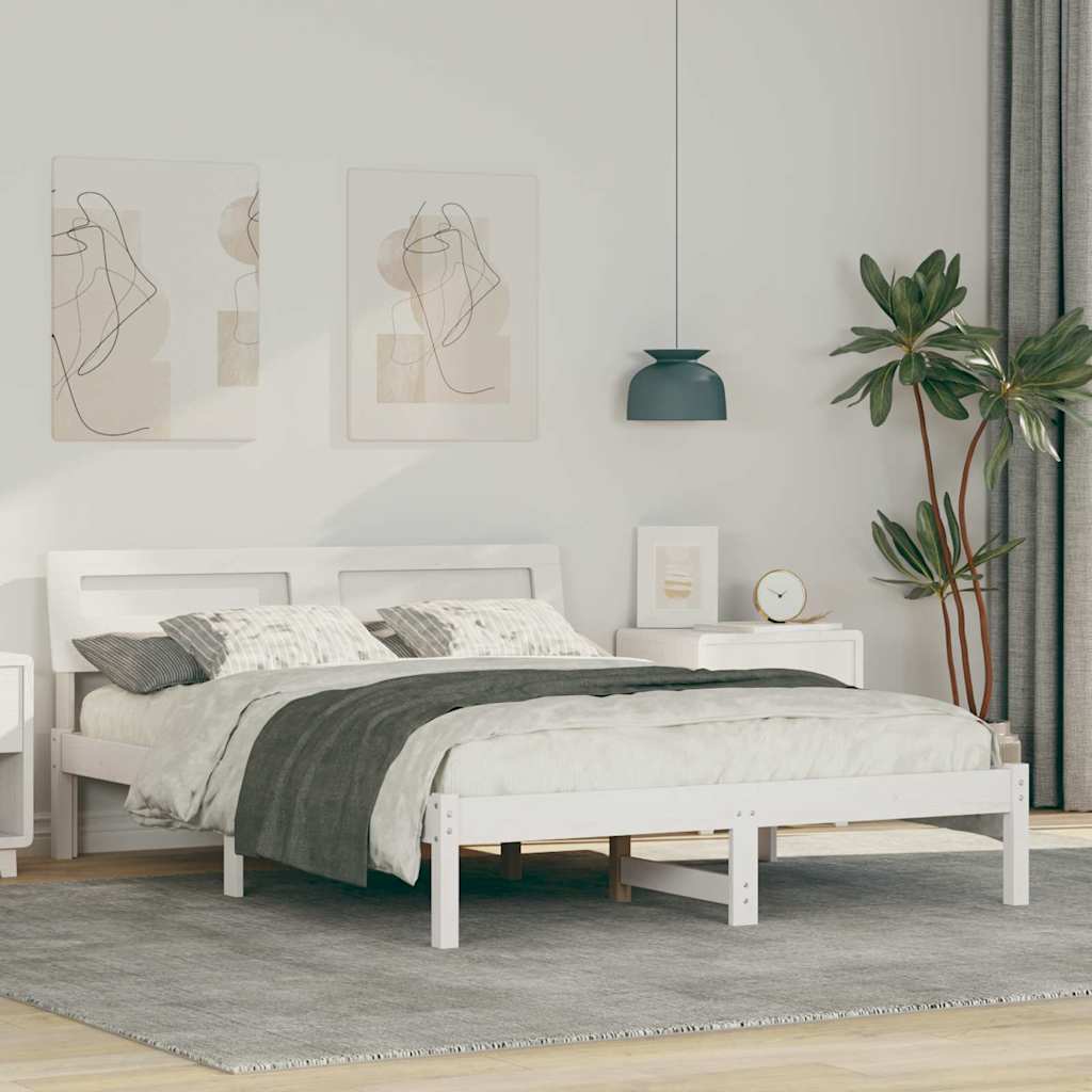 Sängram med huvudgavel Vit 120 x 190 cm Massiv furu