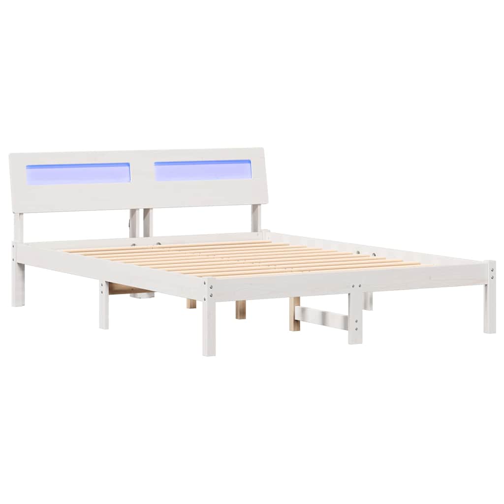 Sängram med huvudgavel Vit 120 x 190 cm Massiv furu