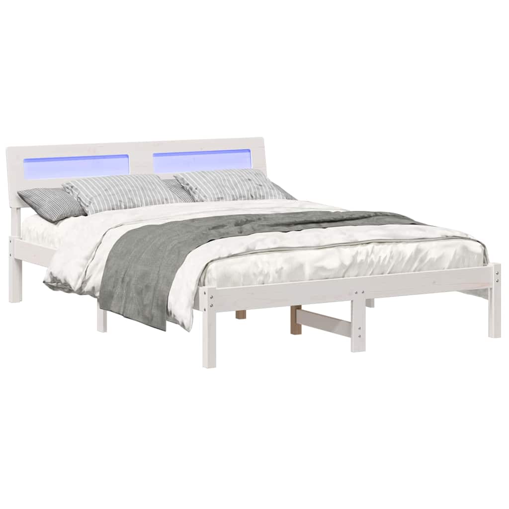 Sängram med huvudgavel Vit 120 x 190 cm Massiv furu