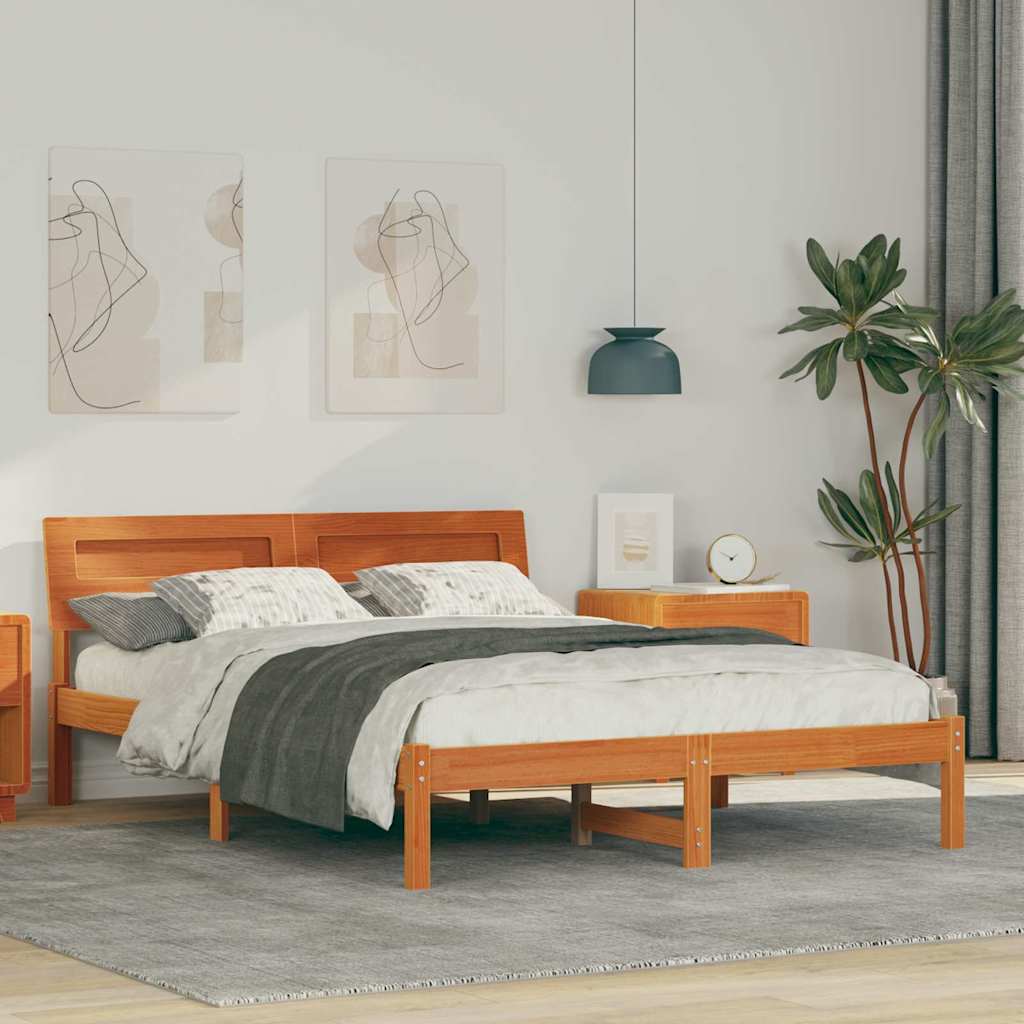 Sängram med huvudgavel Vaxbrun 120 x 190 cm Massiv furu