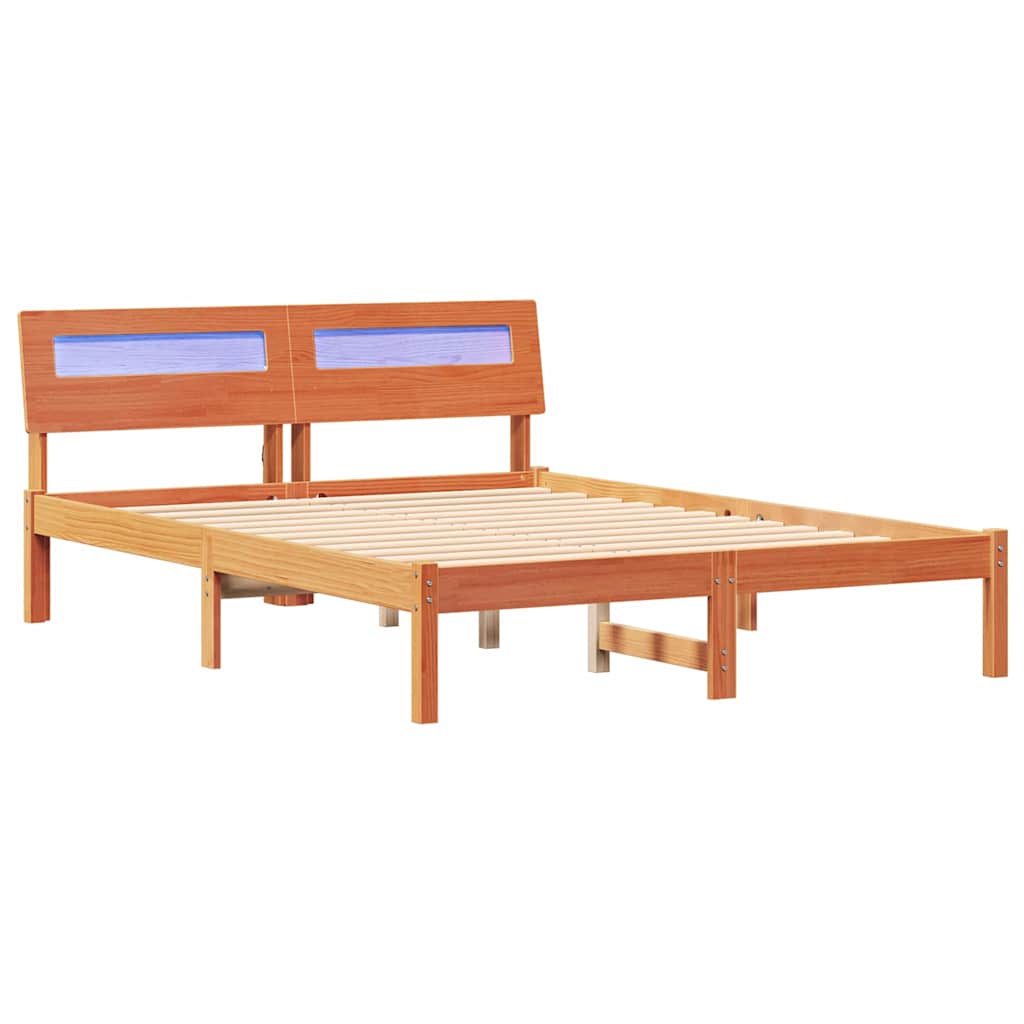 Sängram med huvudgavel Vaxbrun 120 x 190 cm Massiv furu