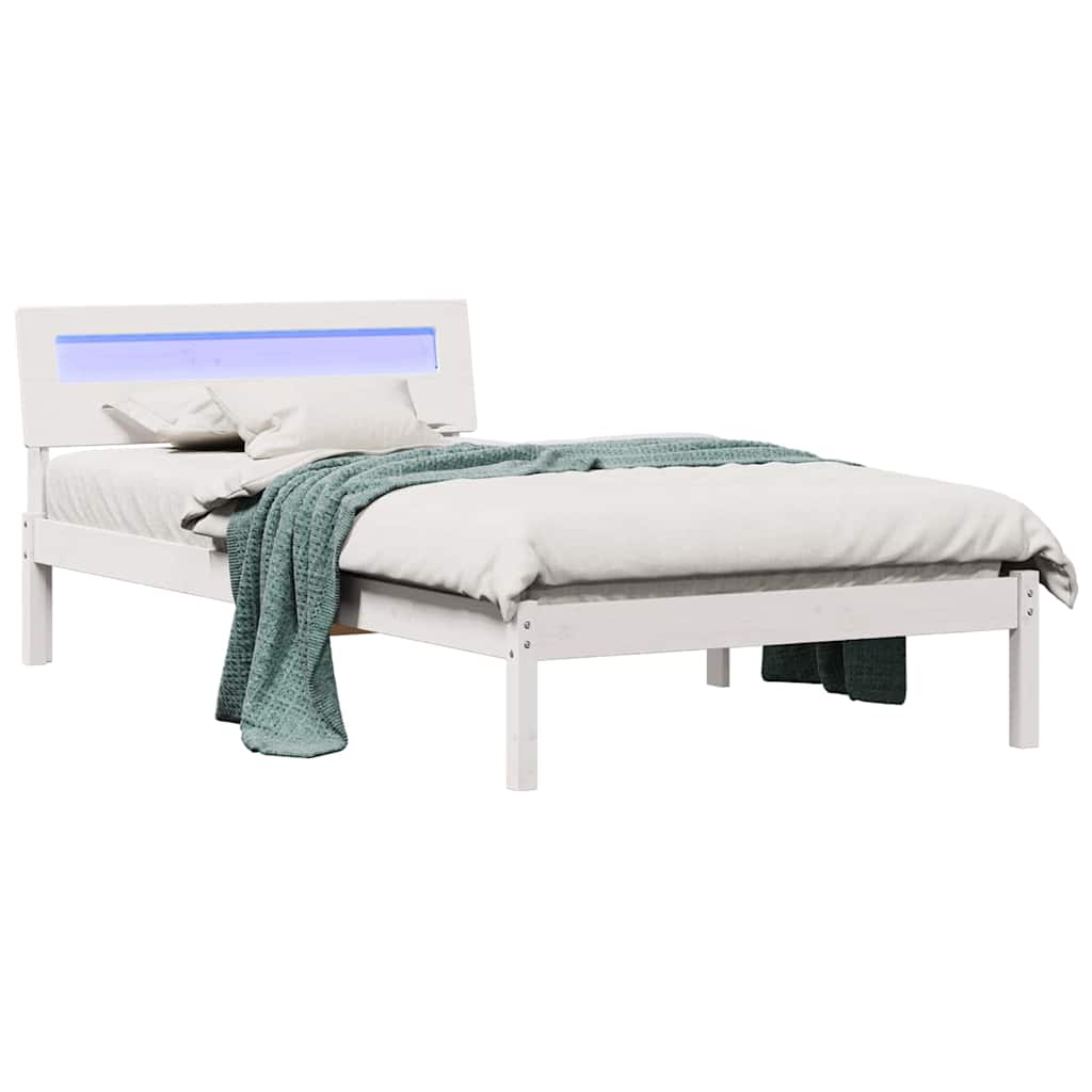 Sängram med huvudgavel Vit 80 x 200 cm Massiv furu