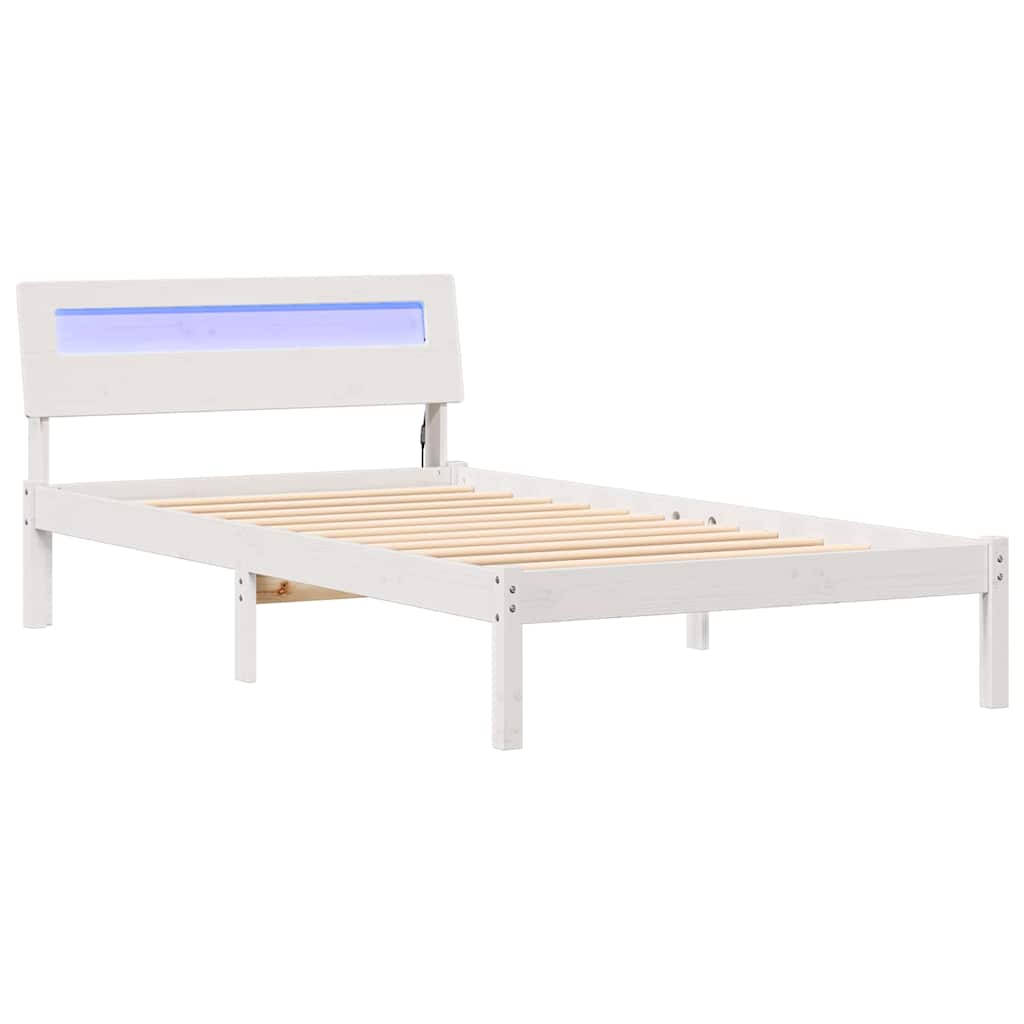 Sängram med huvudgavel Vit 75 x 190 cm Massiv furu