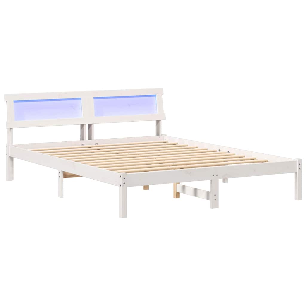 Sängram med huvudgavel Vit 150 x 200 cm Massiv furu