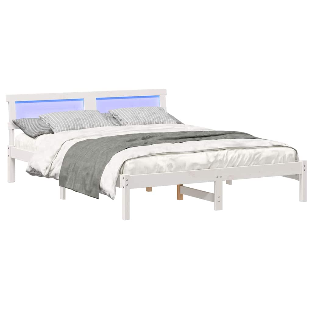 Sängram med huvudgavel Vit 150 x 200 cm Massiv furu