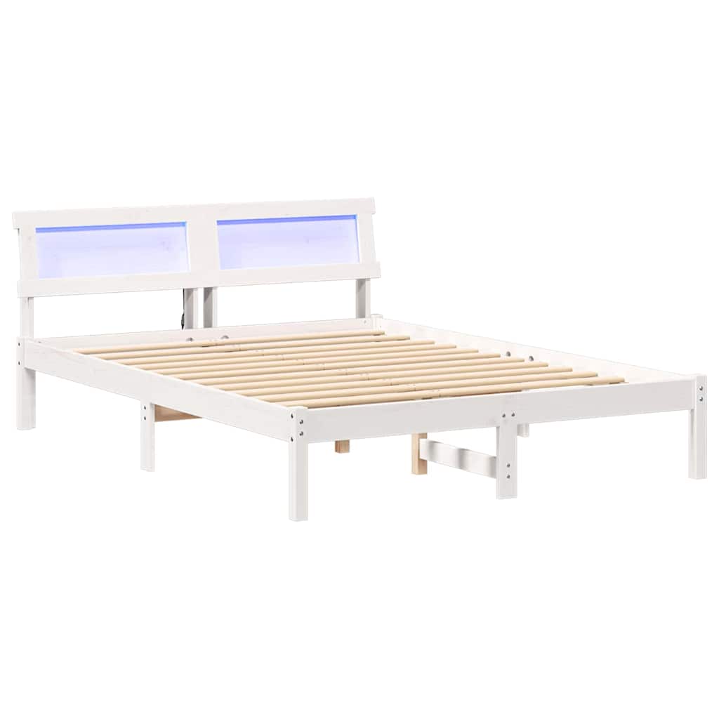 Sängram med huvudgavel Vit 120 x 190 cm Massiv furu