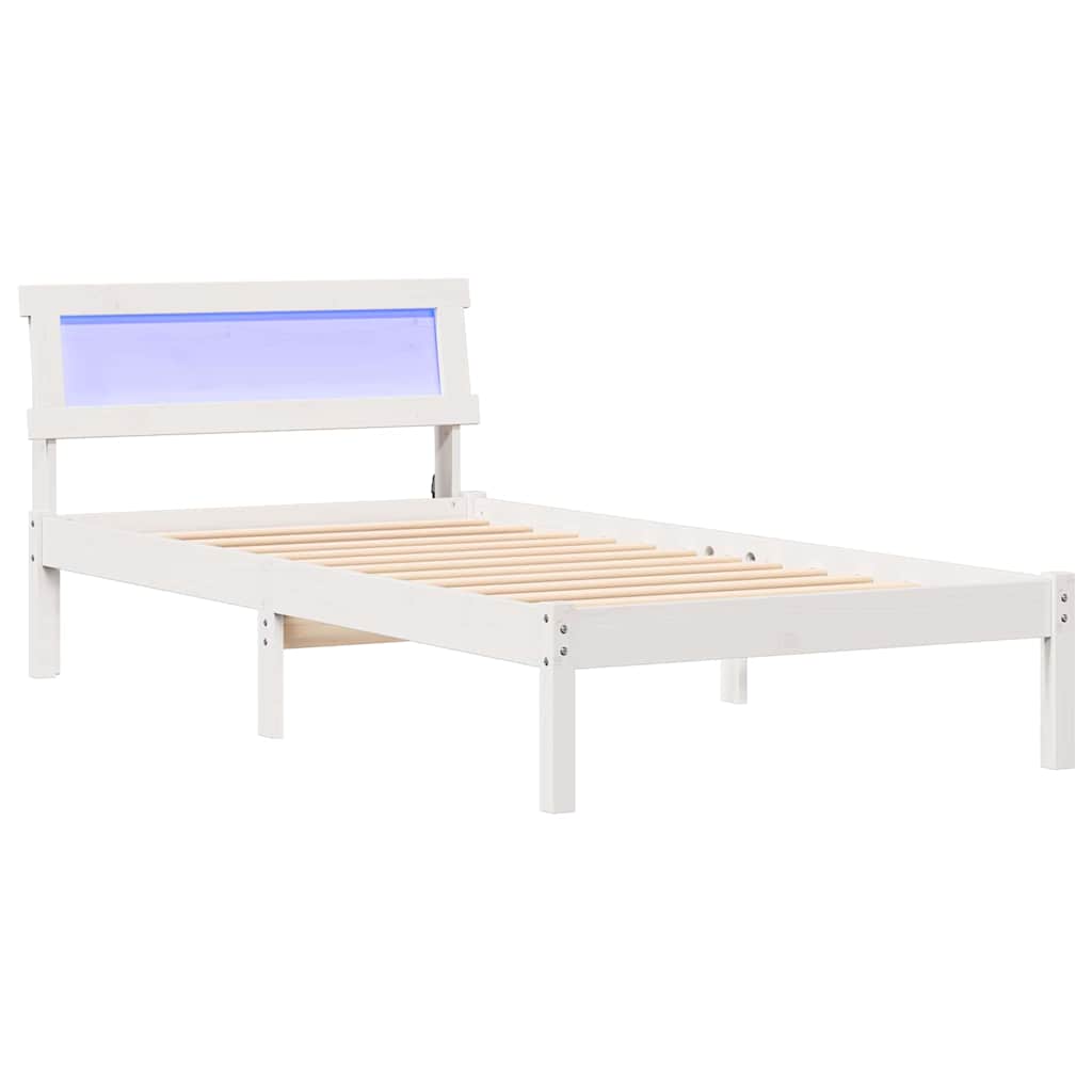Sängram med huvudgavel Vit 80 x 200 cm Massiv furu