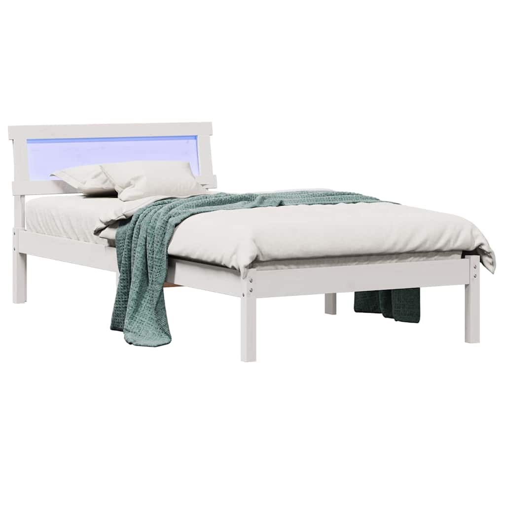 Sängram med huvudgavel Vit 80 x 200 cm Massiv furu