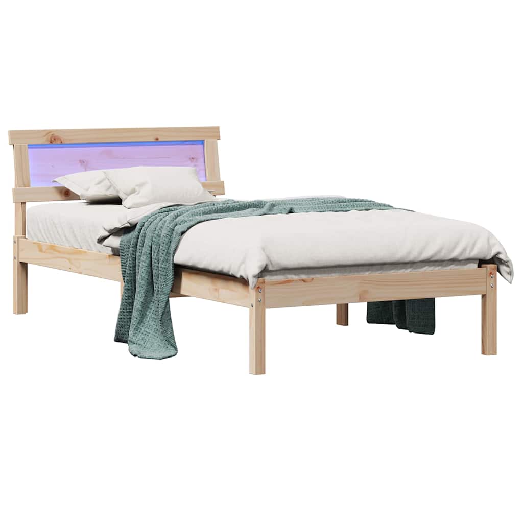 Sängram med huvudgavel Brun 90 x 190 cm Massiv furu