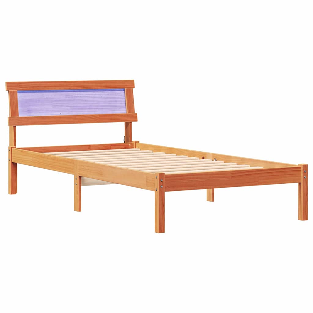 Sängram med huvudgavel Vaxbrun 75 x 190 cm Massiv furu