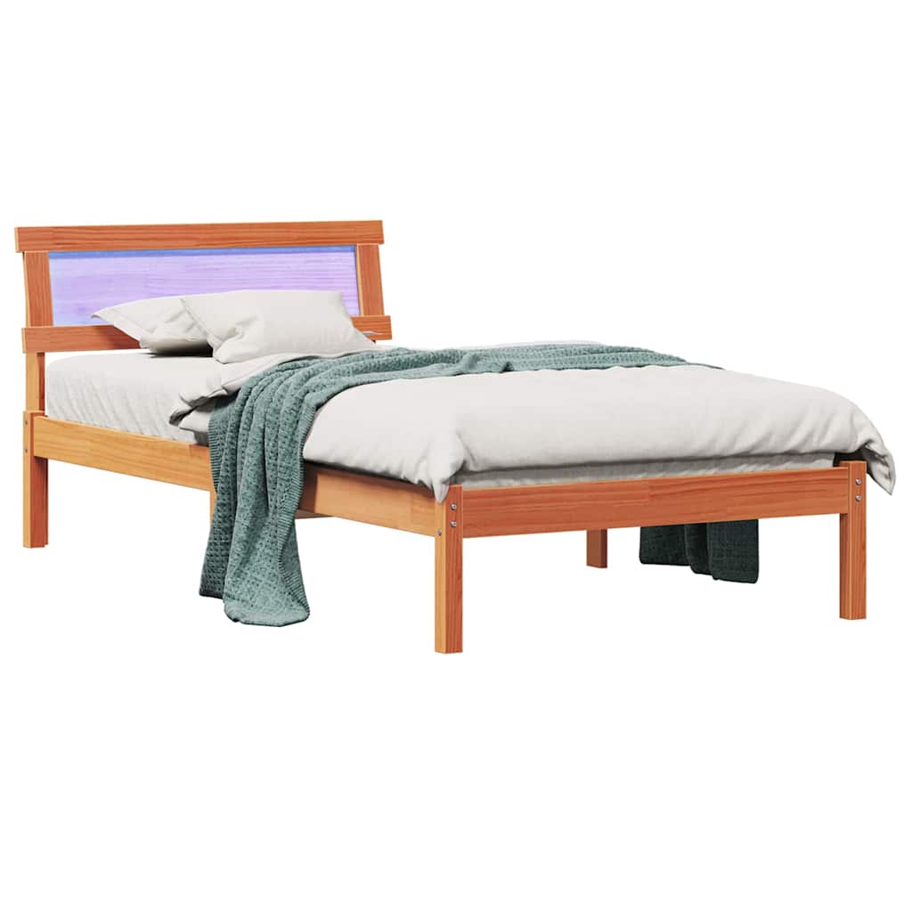 Sängram med huvudgavel Vaxbrun 75 x 190 cm Massiv furu