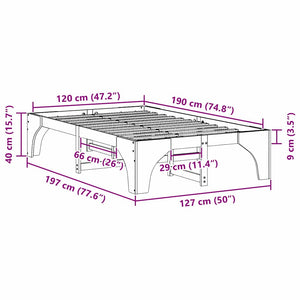 Sängram Vit 120 x 190 cm Massiv furu