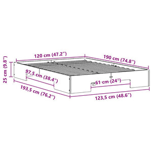Sängram med lagring Brun 120 x 190 cm Massiv furu