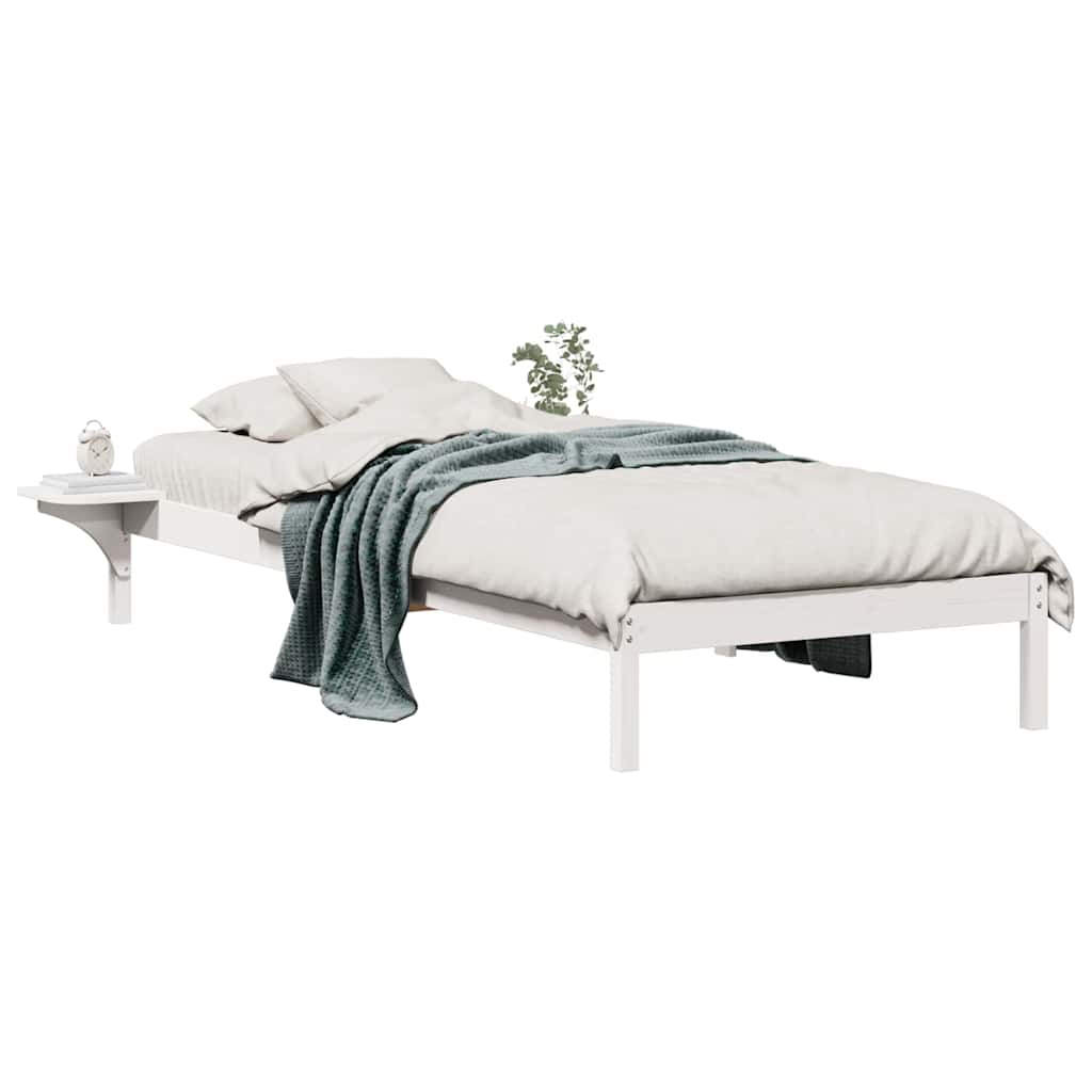 Sängram med sidobord Vit 80 x 210 cm Massiv furu