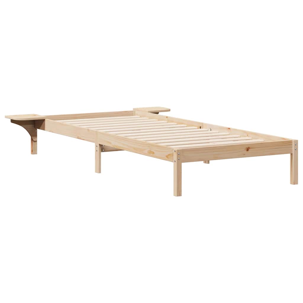Sängram med sidobord Naturfärg 90 x 210 cm Massiv furu