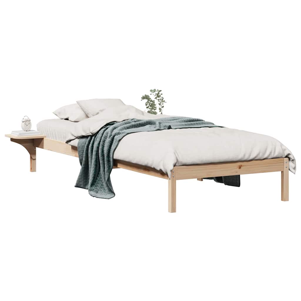 Sängram med sidobord Naturfärg 90 x 210 cm Massiv furu