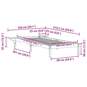 Sängram med sidobord Naturfärg 100 x 210 cm Massiv furu