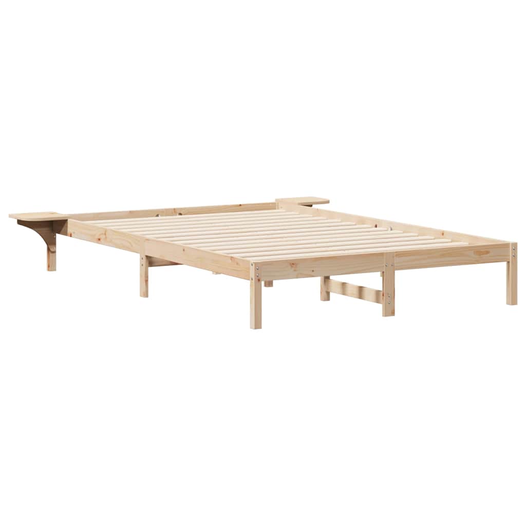 Sängram med sidobord Naturfärg 140 x 210 cm Massiv furu
