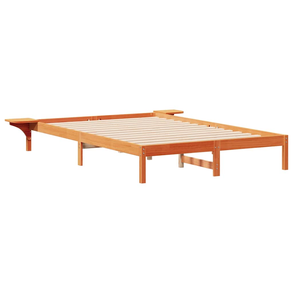 Sängram med sidobord Vaxbrun 160 x 210 cm Massiv furu