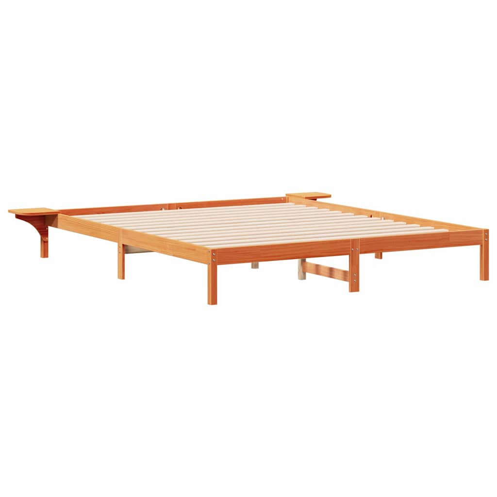 Sängram med sidobord Vaxbrun 180 x 210 cm Massiv furu