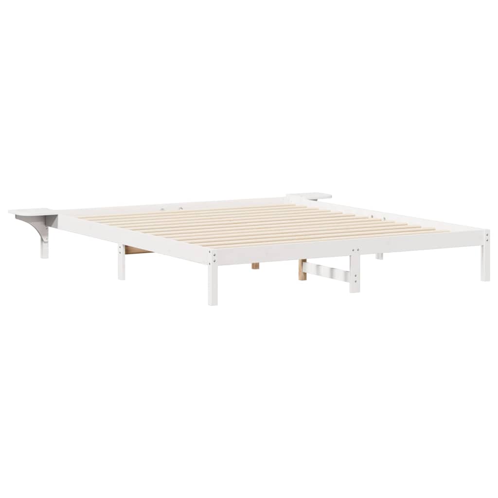 Sängram med sidobord Vit 200 x 210 cm Massiv furu