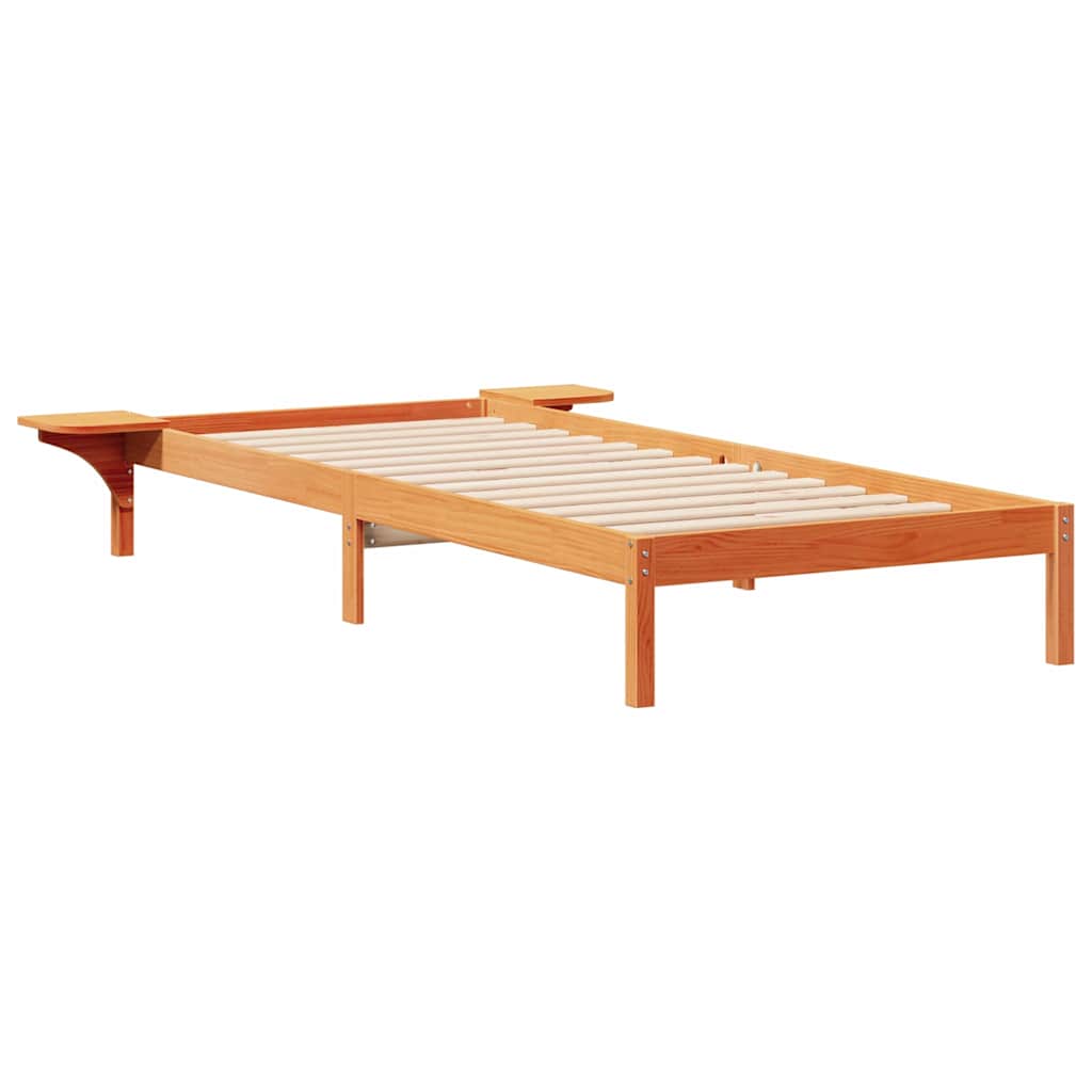 Sängram med sidobord Vaxbrun 80 x 220 cm Massiv furu