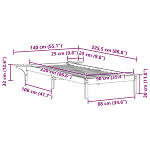 Sängram med sidobord Naturfärg 90 x 220 cm Massiv furu