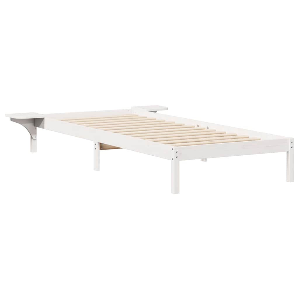 Sängram med sidobord Vit 90 x 220 cm Massiv furu