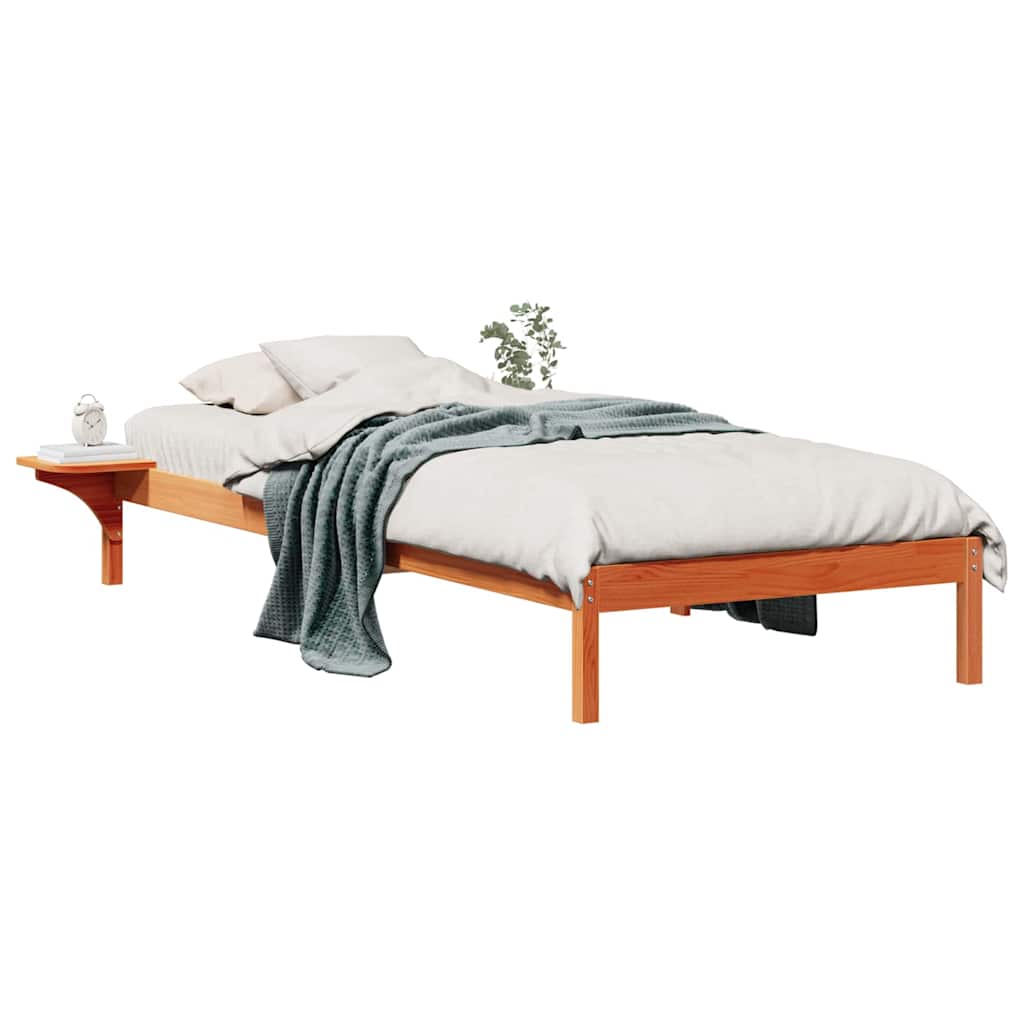 Sängram med sidobord Vaxbrun 90 x 220 cm Massiv furu