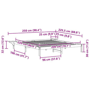 Sängram med sidobord Naturfärg 200 x 220 cm Massiv furu