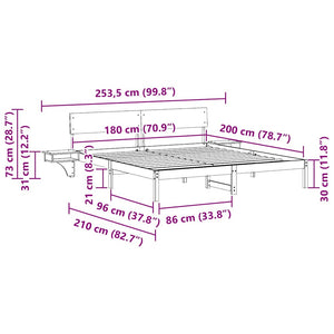 Sängram med huvudgavel Vaxbrun 180 x 200 cm Massiv furu