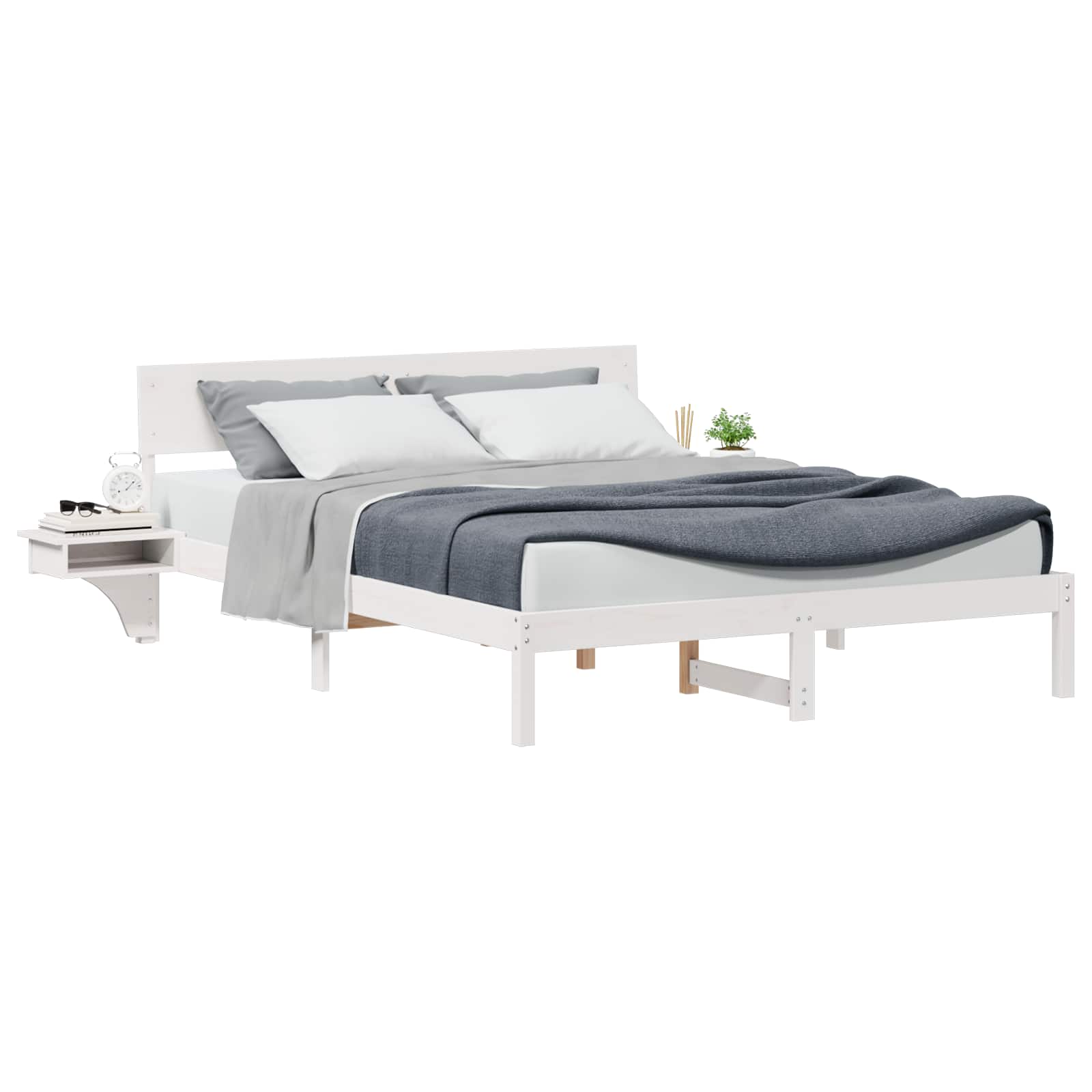 Sängram med huvudgavel Vit 150 x 200 cm Massiv furu